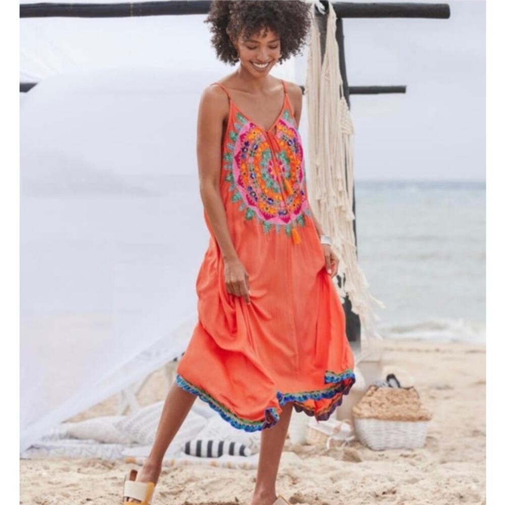 Rubyyaya‎ Sleeveless Meadow Mandala Sundress in Orange Size L